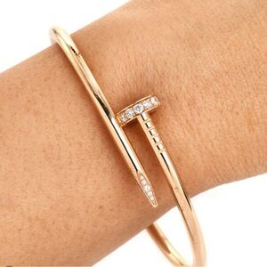 18 K Gold Plated Open Cubic Zircon Nail Bangle Bracelet
